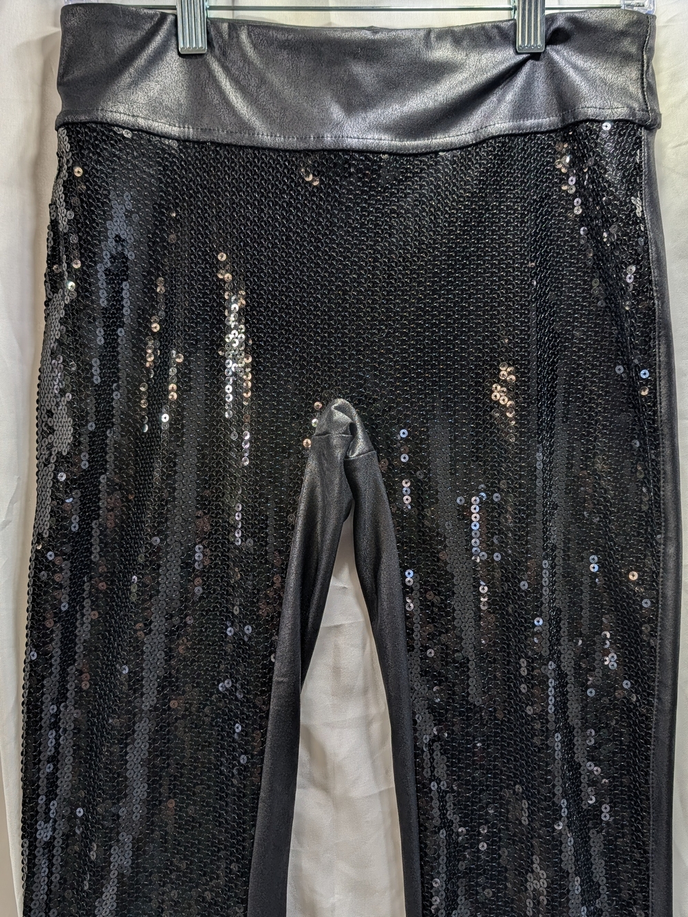 Saints 21 Faux Leather Black Sequin Front Teen Juniors Skinny Leggings Size Med - Picture 4 of 9
